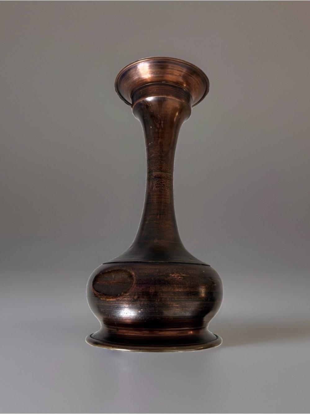 Vintage Patinated Brass Trumpet Candle Holder / Bud Vase – 12.5" Tall. Good Cond